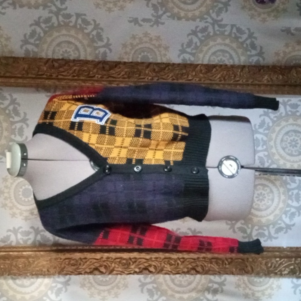 Varsity letterman cropped color blocking sweater blue red small